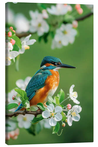 Tableau sur toile Kingfisher with cherry blossoms