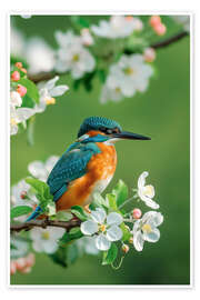 Reprodução Kingfisher with cherry blossoms - Christian Müringer