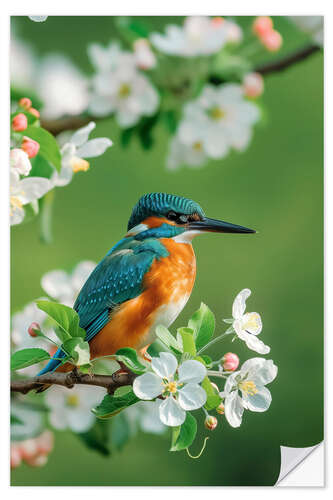 Wall sticker Kingfisher with cherry blossoms