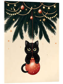 Tableau en verre acrylique Cat under Christmas tree
