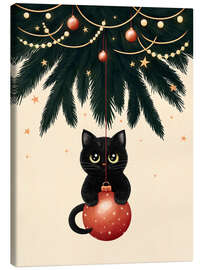 Canvastavla Cat under Christmas tree