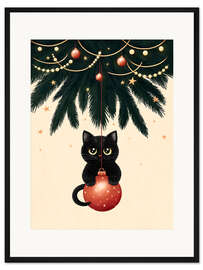 Gerahmter Kunstdruck Katze unter dem Weihnachtsbaum