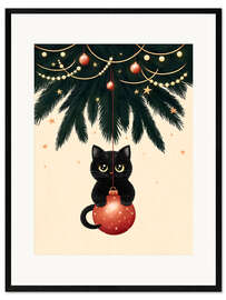 Gerahmter Kunstdruck Katze unter dem Weihnachtsbaum