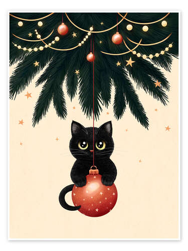 Póster Cat under Christmas tree