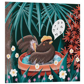 Hartschaumbild Frau Amsel genießt singend ihr Bad - WACHtraum