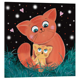 Acrylic print Mother cat with kitten - WACHtraum
