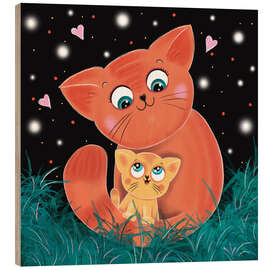 Holzbild Katzenmama mit Katzenbaby - WACHtraum