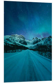 Foam board print Northern lights over a wintry road in Norway
