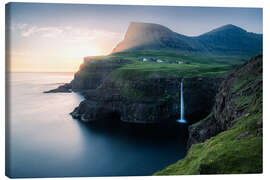 Tableau sur toile Waterfall on the Faroe Islands - Andreas Wonisch