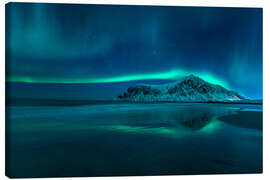 Leinwandbild Polarlicht an einem Strand auf den Lofoten - Andreas Wonisch