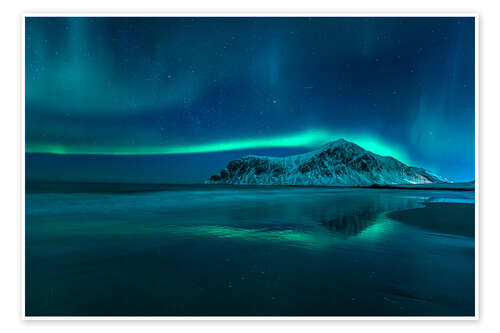 Poster Polarlicht an einem Strand auf den Lofoten