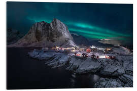 Acrylic print Polar lights over a snow-covered fishing village, Lofoten - Andreas Wonisch