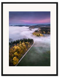 Gerahmter Kunstdruck Herbstlicher Sonnenuntergang im Odenwald