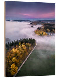 Quadro de madeira Autumnal sunset in the Odenwald, Germany