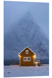 Hartschaumbild Einsame Hütte auf den Lofoten im Winter