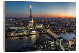 Holzbild Londoner Skyline bei Sonnenuntergang mit Blick auf The Shard - Andreas Wonisch