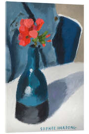 Acrylglasbild Geranie in blauer Vase