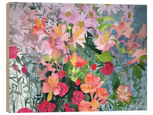 Hout print A Pink Bouquet