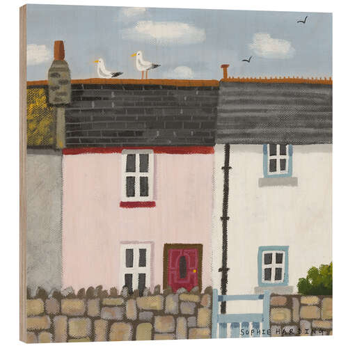 Holzbild Pink and White Houses