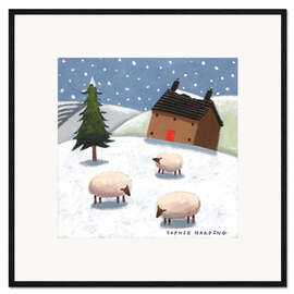 Gerahmter Kunstdruck Schafe im Schnee