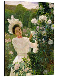 Stampa su alluminio Girl with Rhododendrons - Theodore Wores, 1899