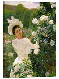 Leinwandbild Mädchen mit Rhododendren - Theodore Wores, 1899
