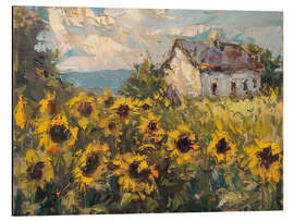 Alubild Sonnenblumen und Landhaus