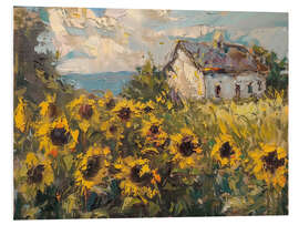 Hartschaumbild Sonnenblumen und Landhaus