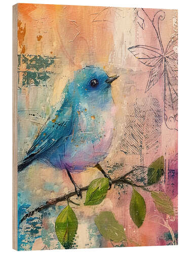 Wood print Pastel Bird I