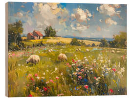 Holzbild Schafe auf der Wiese