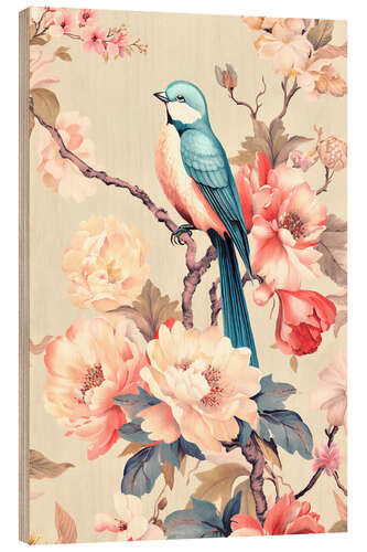 Wood print Spring Bird Romance