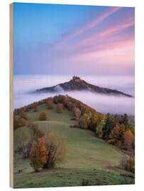 Holzbild Burg Hohenzollern bei Sonnenaufgang