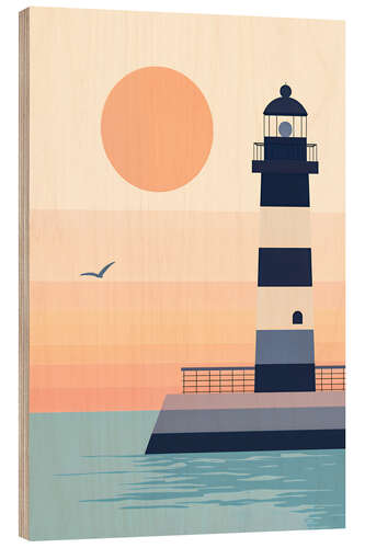 Wood print Lighthouse at sunset