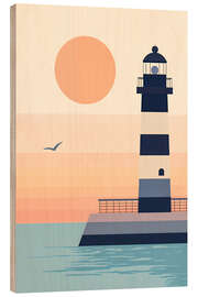 Wood print Lighthouse at sunset