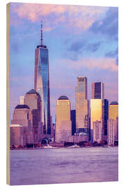 Tableau en bois Lower Manhattan skyline at sunset - Melanie Viola