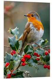 Print på skumplade Robin with red berries