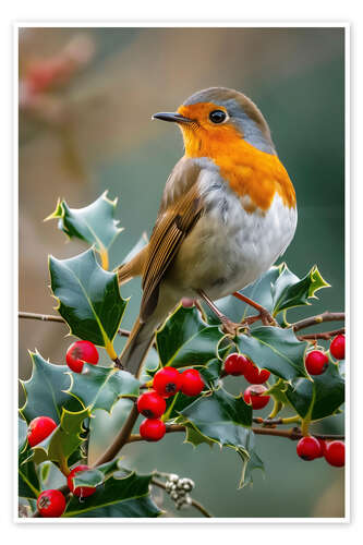 Poster Rotkehlchen mit roten Beeren