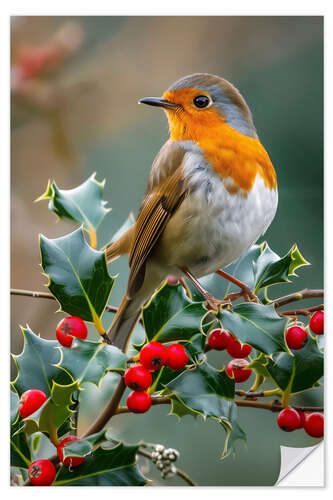 Vinilo para la pared Robin with red berries