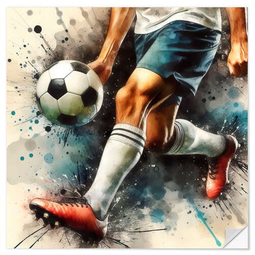 Muursticker Football player in colour splash