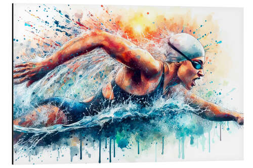 Aluminium print Swimmer in colour splash