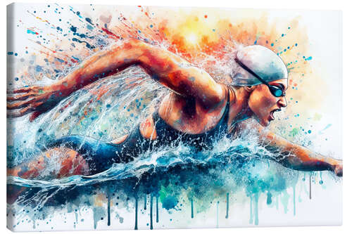 Tableau sur toile Swimmer in colour splash