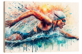 Stampa su legno Swimmer in colour splash