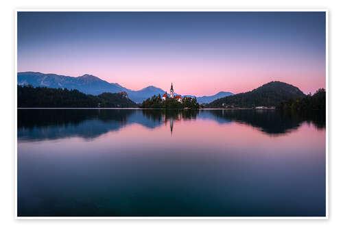 Poster Bled Church at sunset