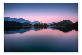 Wandbild Kirche von Bled zum Sonnenuntergang - Andreas Wonisch