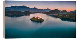 Tableau en bois Bled at sunset, Slovenia - Andreas Wonisch