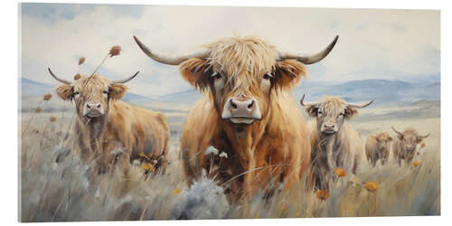 Akryylilasitaulu Highland herd