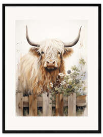 Framed art print Country Highland Cow
