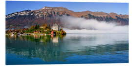 Stampa su vetro acrilico Morning mist in Iseltwald, Lake Brienz, Switzerland - Achim Thomae