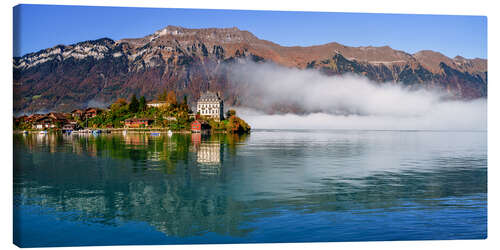 Tableau sur toile Morning mist in Iseltwald, Lake Brienz, Switzerland