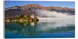 Holzbild Morgennebel in Iseltwald, Brienzer See, Schweiz - Achim Thomae